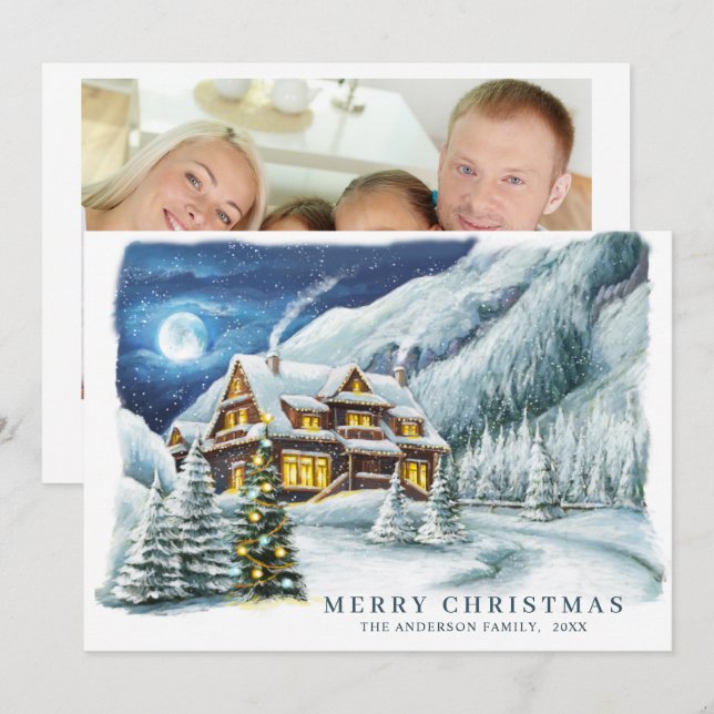 Cartes Pour Fêtes Annuelles Festive Country House Maison de Noël Salutation (Devant / Derrière)