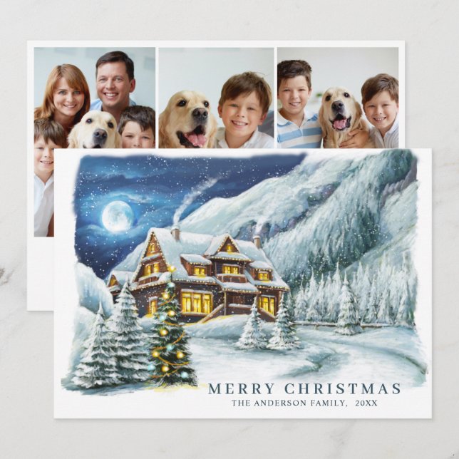 Cartes Pour Fêtes Annuelles Festive Country House Maison de Noël Salutation (Devant / Derrière)