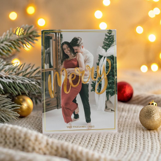 Cartes Pour Fêtes Annuelles Festive Couple Christmas  - Modern Framed Merry (Créateur téléchargé)