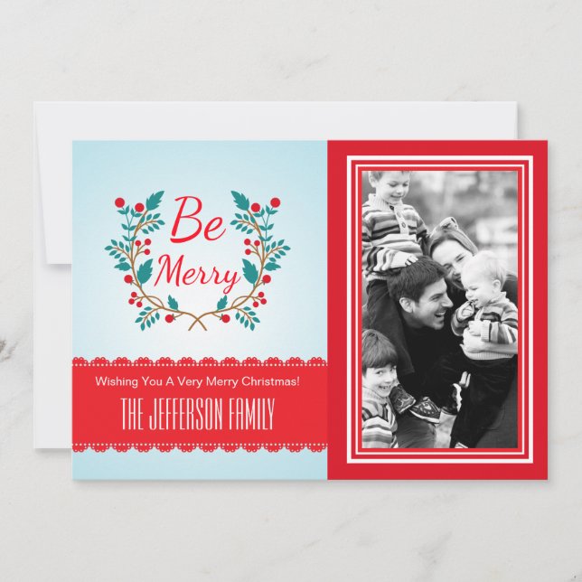 Cartes Pour Fêtes Annuelles Festive couronne lumière bleu et rouge photo de No (Devant)