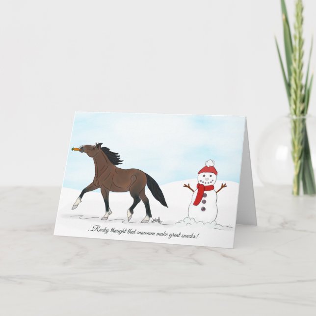 Cartes Pour Fêtes Annuelles Festive des chevaux et des motoneiges (Devant)