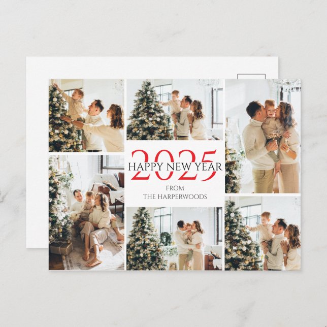 Cartes Pour Fêtes Annuelles Festive | Élégant Joyeux Nouvel An 6 Photo (Devant / Derrière)
