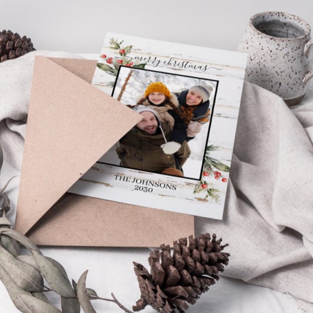 Cartes Pour Fêtes Annuelles Festive Farmhouse Joyeux Noël Photo (Get into the holiday spirit with a heartfelt christmas post card! 🎅)