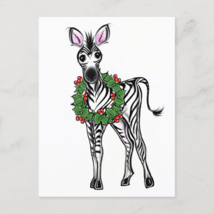 Cartes Pour Fêtes Annuelles Festive Fête Zebra illustration, Holly wreath