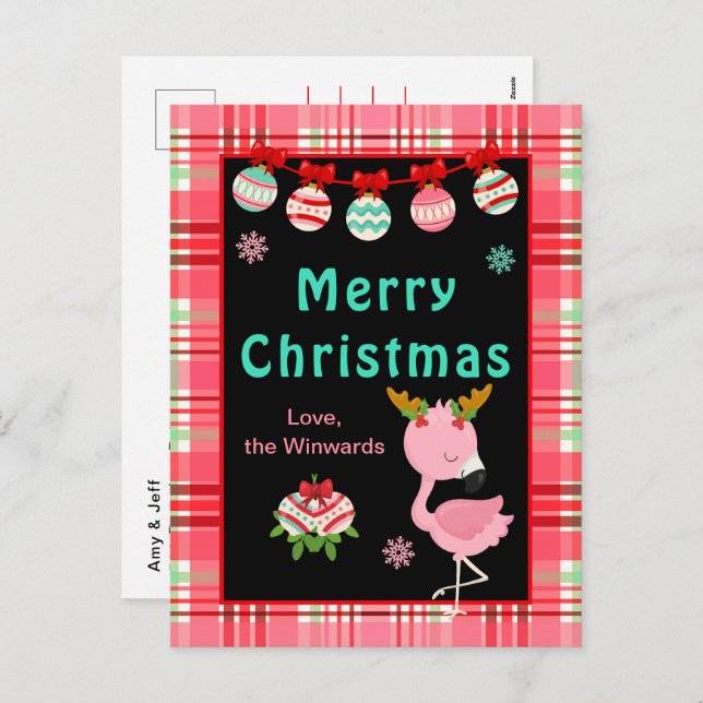 Cartes Pour Fêtes Annuelles Festive Flamingo Merry Christmas (Devant / Derrière)