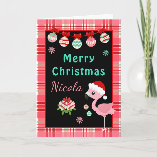 Cartes Pour Fêtes Annuelles Festive Flamingo Merry Christmas with Name (Devant)