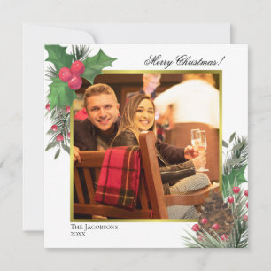 Cartes Pour Fêtes Annuelles Festive Foliage d'hiver Holly Berries & Pine Photo