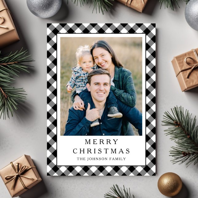 Cartes Pour Fêtes Annuelles Festive Gingham Photo Christmas (Festive Gingham Photo Christmas Holiday Card)