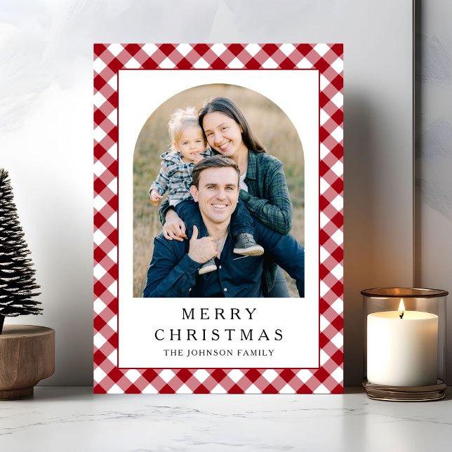 Cartes Pour Fêtes Annuelles Festive Gingham Photo Christmas (Festive Gingham Photo Christmas Holiday Card)