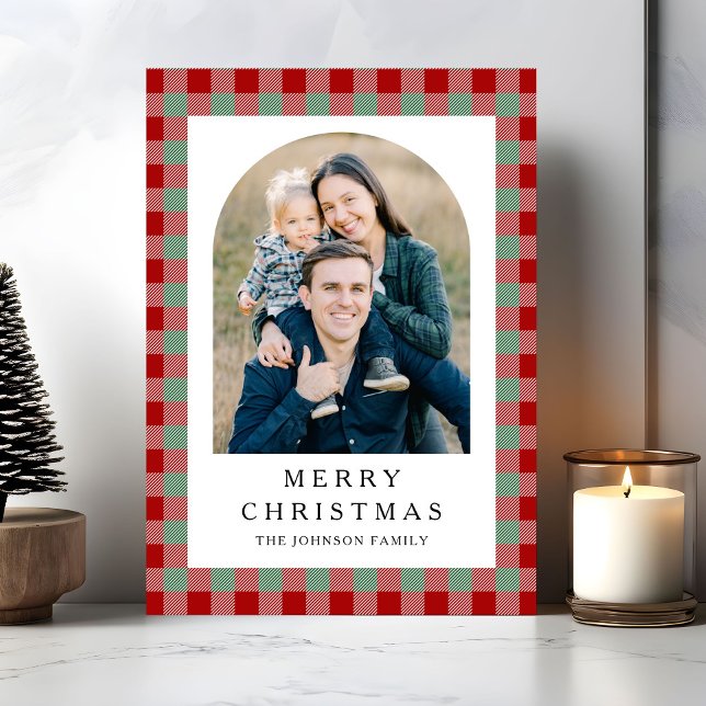 Cartes Pour Fêtes Annuelles Festive Gingham Photo Christmas (Festive Gingham Photo Christmas Holiday Card)