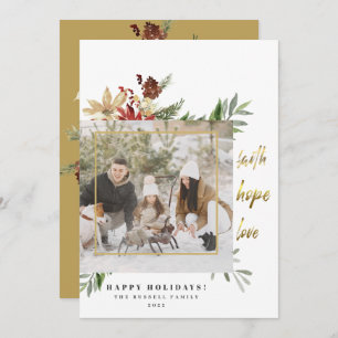 Cartes Pour Fêtes Annuelles Festive Gold Faith Hope Love Two Photo Christmas