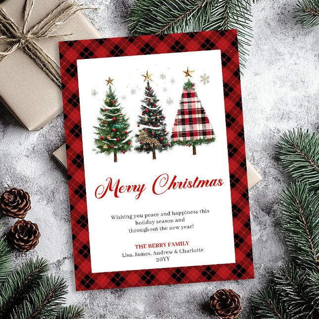 Cartes Pour Fêtes Annuelles Festive Gold Tone Buffalo Plaid Christmas Tree  (Festive Gold Tone Buffalo Plaid Christmas Tree Card)