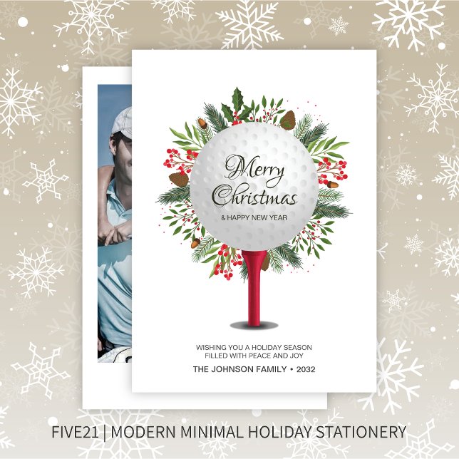 Cartes Pour Fêtes Annuelles Festive Golf Tee Shot Christmas Green Photo (Créateur téléchargé)