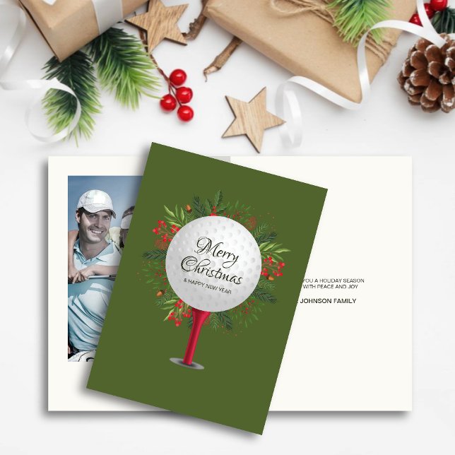 Cartes Pour Fêtes Annuelles Festive Golf Tee Shot Christmas Green Photo (Créateur téléchargé)