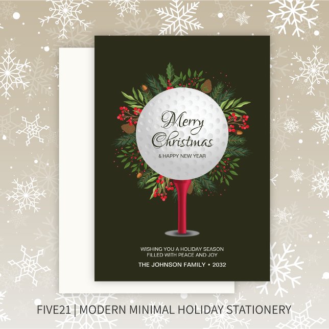 Cartes Pour Fêtes Annuelles Festive Golf Tee Shot Noël Verdure (Créateur téléchargé)
