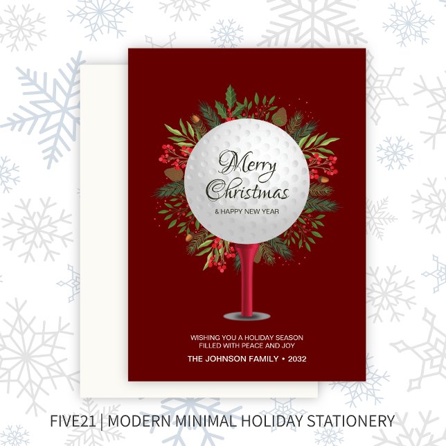 Cartes Pour Fêtes Annuelles Festive Golf Tee Shot Noël Verdure (Créateur téléchargé)