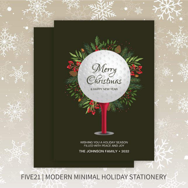 Cartes Pour Fêtes Annuelles Festive Golf Tee Shot Noël Verdure (Créateur téléchargé)