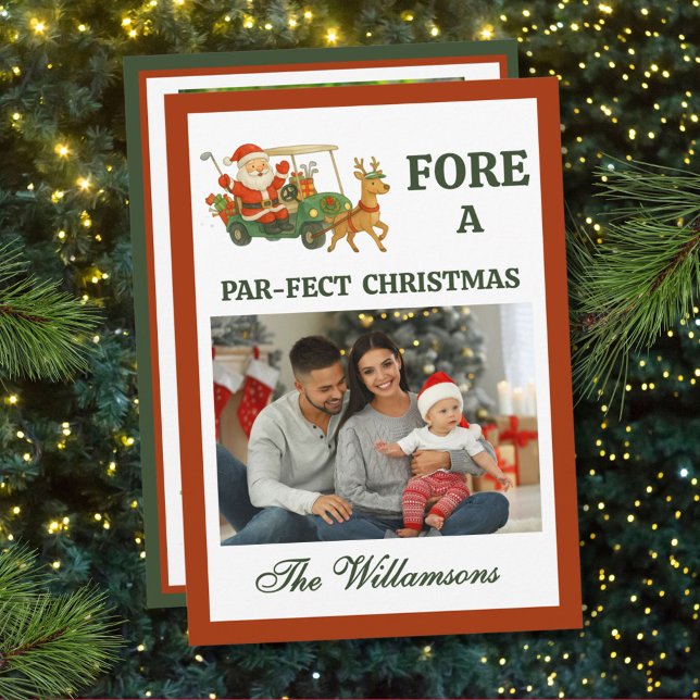 Cartes Pour Fêtes Annuelles * Festive Golf Theme Two Photo Christmas (Créateur téléchargé)