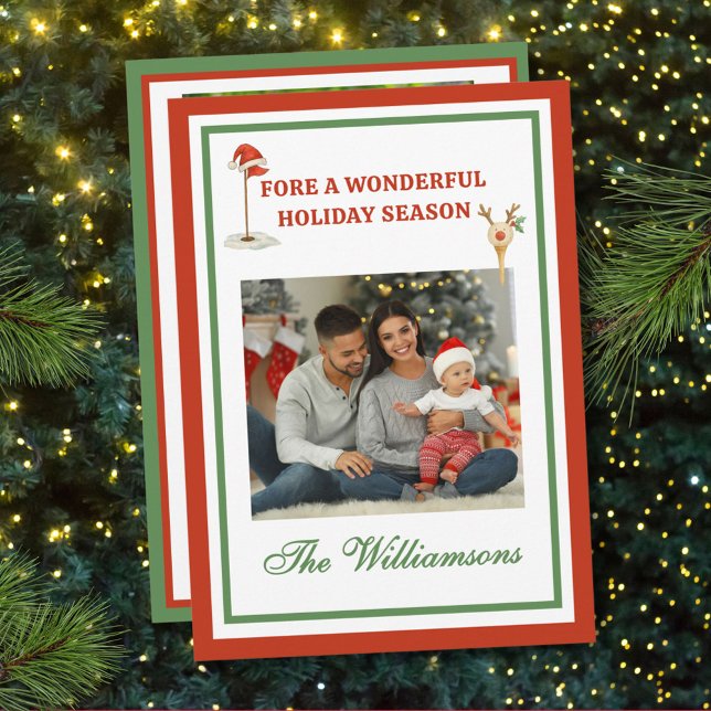 Cartes Pour Fêtes Annuelles * Festive Golf Theme Two Photo Christmas (Créateur téléchargé)