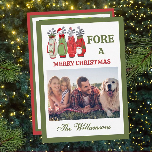 Cartes Pour Fêtes Annuelles Festive Golf Theme Two Photo Christmas (Créateur téléchargé)