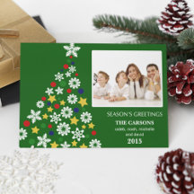 Festive Green Christmas Tree Photocard de vacances