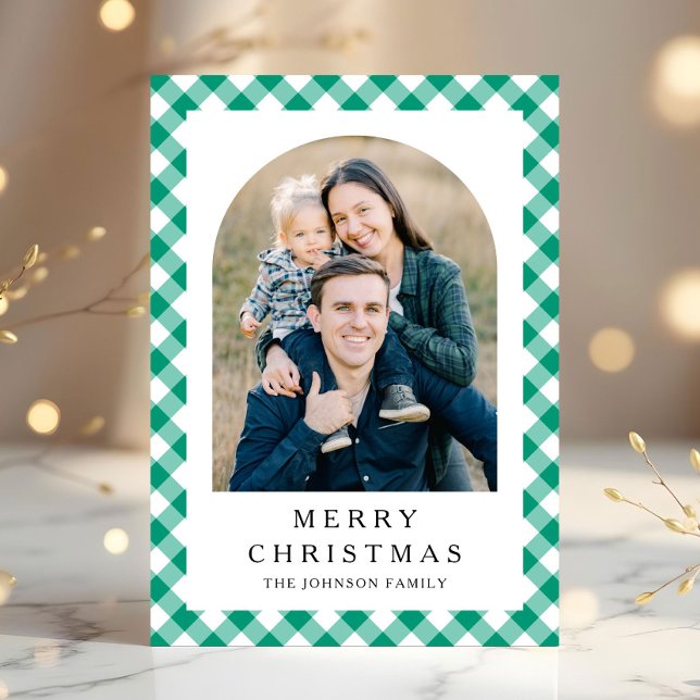 Cartes Pour Fêtes Annuelles Festive Green Gingham Photo Christmas (Festive Green Gingham Photo Christmas Holiday Card)