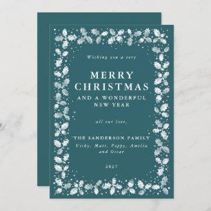 Cartes Pour Fêtes Annuelles Festive Green Holly + Berry Border Flat Non Photo