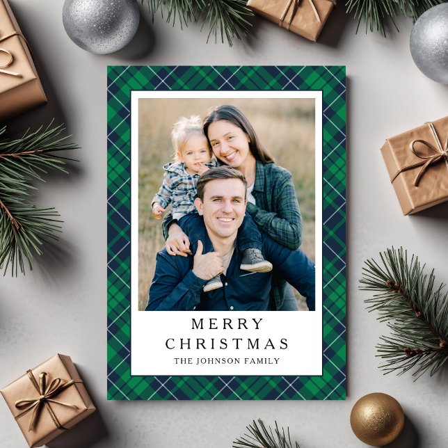 Cartes Pour Fêtes Annuelles Festive Green Plaid Photo Christmas (Festive Green Plaid Photo Christmas Holiday Card)