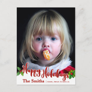 Cartes Pour Fêtes Annuelles Festive Happy Holidays Calligraphy Holly Photo