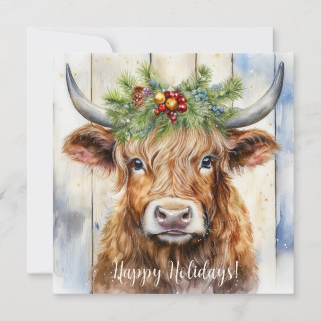 Cartes Pour Fêtes Annuelles Festive Highland Cow Noël (Devant)