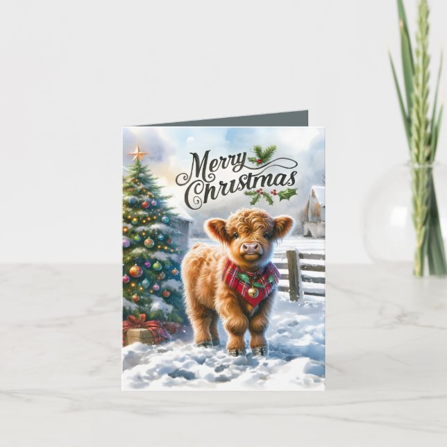 Cartes Pour Fêtes Annuelles Festive Highland vache Pays Noël (Devant)