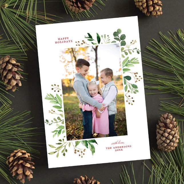 Cartes Pour Fêtes Annuelles Festive hiver verdure Élégante photo botanique (Créateur téléchargé)