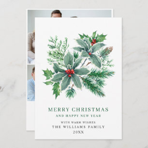 Cartes Pour Fêtes Annuelles Festive Holly Berry 3 PHOTO Noël Salutation