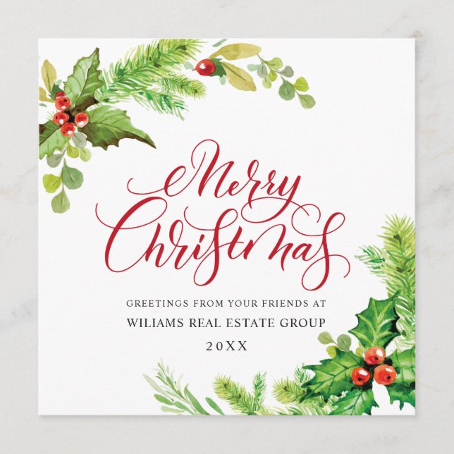 Cartes Pour Fêtes Annuelles Festive Holly Berry Accueil de Noël d'entreprise (Devant)