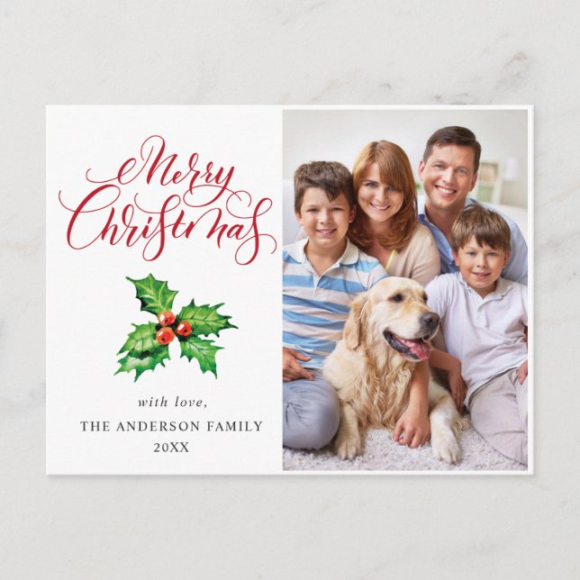 Cartes Pour Fêtes Annuelles Festive Holly Berry PHOTO Noël Salutation (Devant)