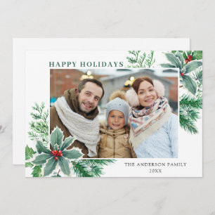 Cartes Pour Fêtes Annuelles Festive Holly Berry PHOTO Noël Salutation