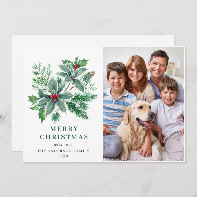 Cartes Pour Fêtes Annuelles Festive Holly Berry PHOTO Noël Salutation (Devant / Derrière)