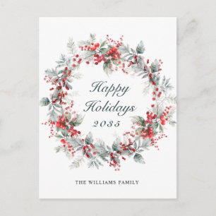 Cartes Pour Fêtes Annuelles Festive Holly Berry Wreath Christmas
