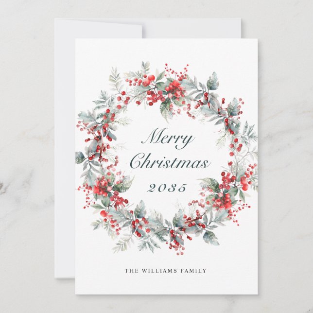 Cartes Pour Fêtes Annuelles Festive Holly Berry Wreath Christmas (Devant)