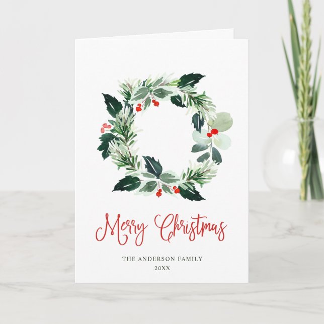 Cartes Pour Fêtes Annuelles Festive Holly Berry Wreath voeux de Noël (Devant)