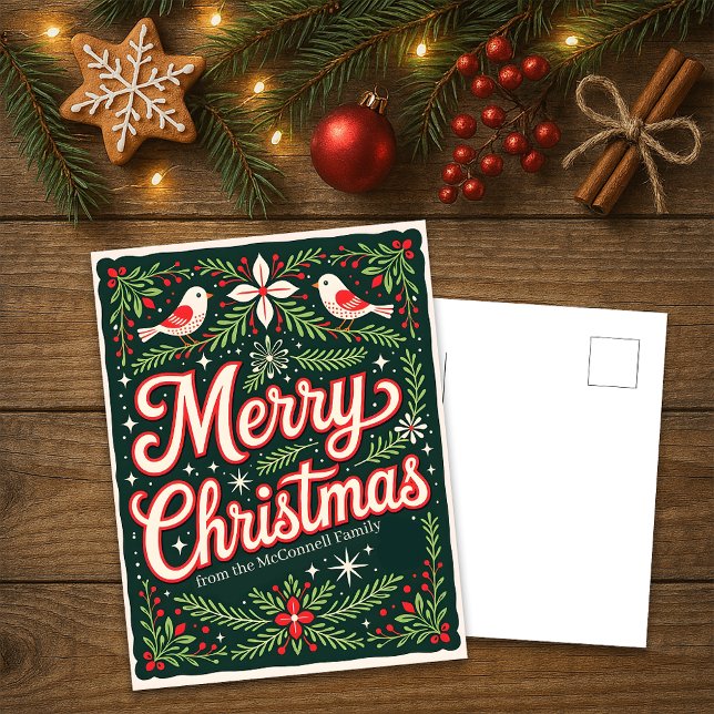 Cartes Pour Fêtes Annuelles Festive Holly et Red Birds Joyeux Noël (Créateur téléchargé)