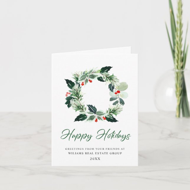 Cartes Pour Fêtes Annuelles Festive Holly Wreath Noël Accueil d'entreprise (Devant)