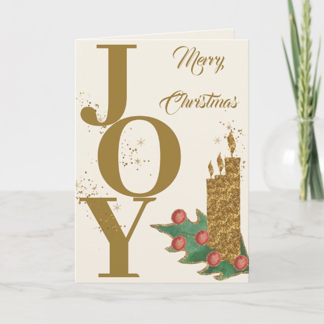 Cartes Pour Fêtes Annuelles Festive Joy Gold Green Red Berries Joyeux Noël (Devant)