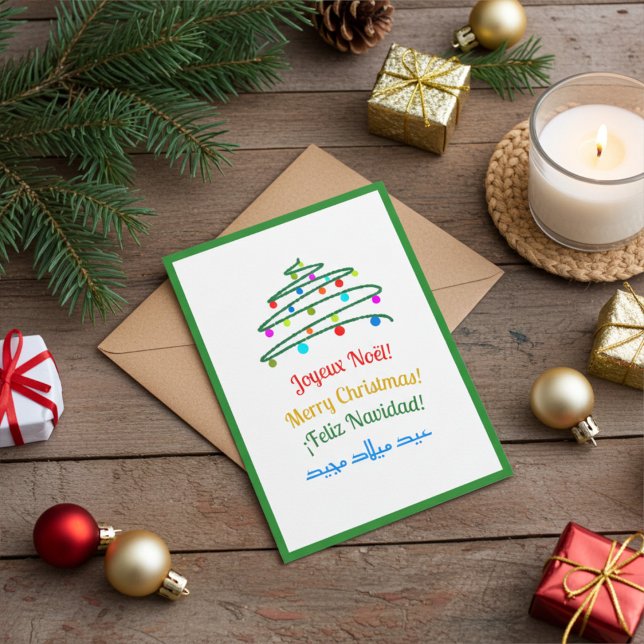 Cartes Pour Fêtes Annuelles Festive Joyeux Noël et Arbre multilingue (Créateur téléchargé)
