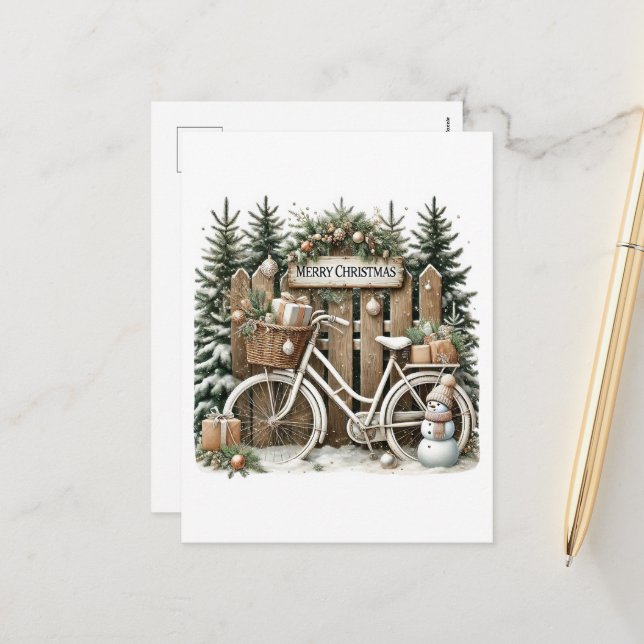 Cartes Pour Fêtes Annuelles Festive Joyeux Noël Pays remise vélo (Devant/Arrière en situation)