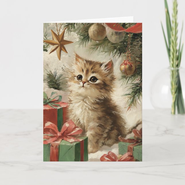 Cartes Pour Fêtes Annuelles Festive Kitty Cat Christmas Greeting Folded Card (Devant)