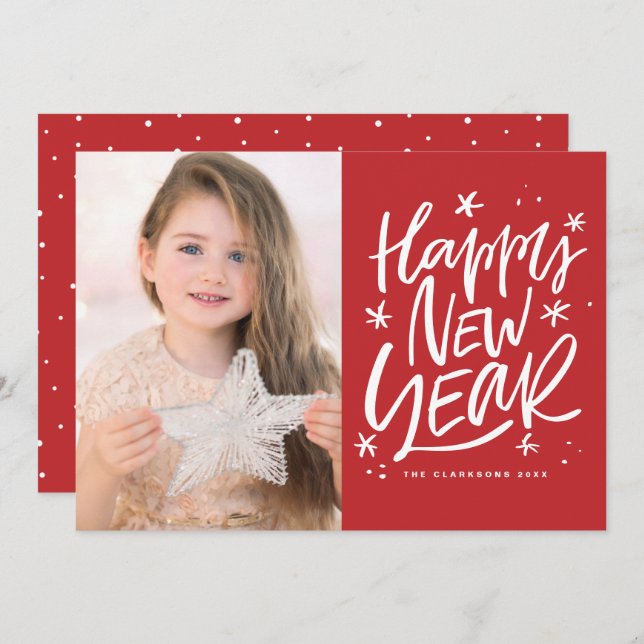 Cartes Pour Fêtes Annuelles Festive Lettering Red Happy New Year Photo (Devant / Derrière)