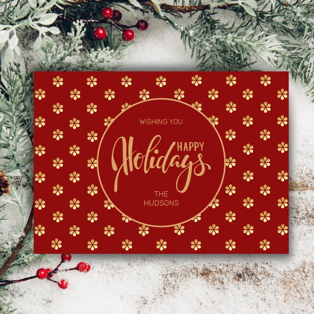 Cartes Pour Fêtes Annuelles Festive Luxe Red & Gold Daisy Christmas Joyeux (Créateur téléchargé)
