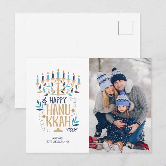 Cartes Pour Fêtes Annuelles Festive Menorah Happy Hanoukka (Devant / Derrière)