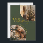 Cartes Pour Fêtes Annuelles Festive moderne Joyeux Arc de Noël photo vert<br><div class="desc">Les jours de vos amis et de vos proches seront joyeux et brillants quand ils recevront ces brillantes,  festives,  vert de forêt et or Joyeuses cartes de Noël cette saison des Fêtes.</div>